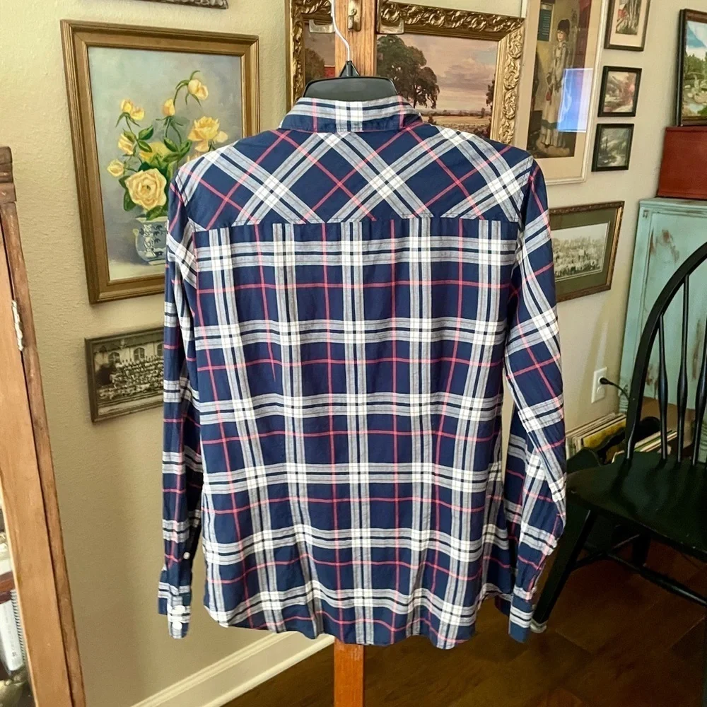 J. Crew Factory The Perfect Shirt long sleeve plaid button MED navy pink white